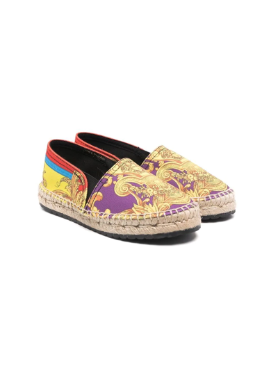 Versace Kids' Girl's Barocco Canvas Espadrilles In Fantasia