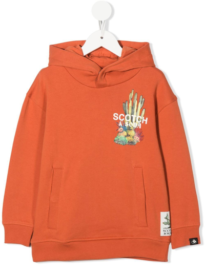 Scotch & Soda Kids' Cactus-print Hoodie In Orange