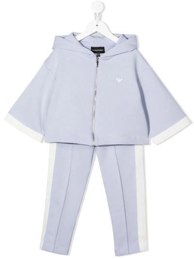 Emporio Armani Kids' Cotton-blend Hoodie And Sweatpants In Blue/white
