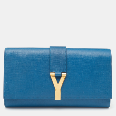 Pre-owned Saint Laurent Blue Leather Classic Y-ligne Clutch