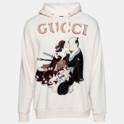 Pre-owned Gucci Cream Terry Knit Pearl Logo Hoodie M