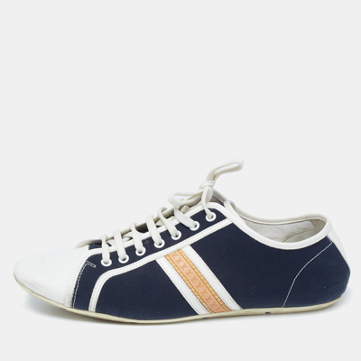Pre-owned Louis Vuitton Navy Blue/white Canvas And Leather Low Top Trainers Size 42.5