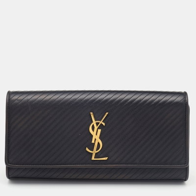 Pre-owned Saint Laurent Black Quilted Leather Kate Clutch