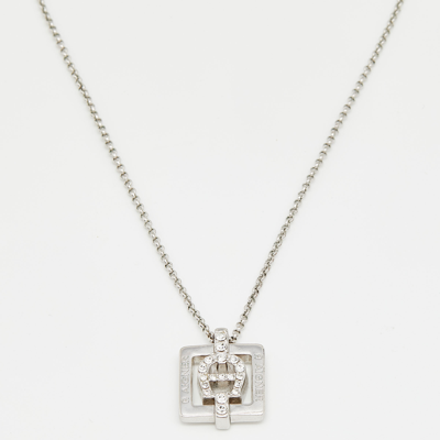 Pre-owned Aigner Crystal Studded Silver Tone Square Pendant Necklace