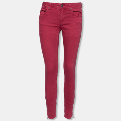Pre-owned Burberry Burgundy Cotton Skinny Mid Rise Jeans S