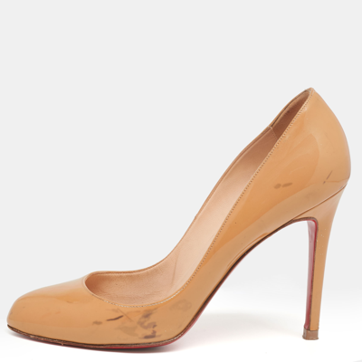 Pre-owned Christian Louboutin Beige Patent Leather Ron Ron Pumps Size 39