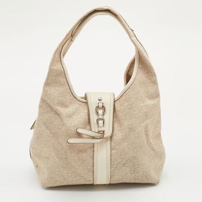 Pre-owned Dkny Light Beige/cream Canvas And Leather Hobo