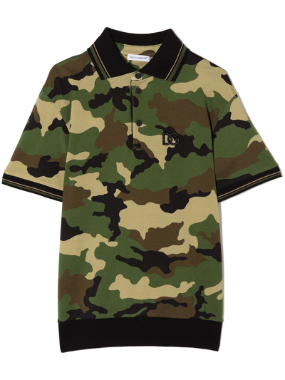 Dolce & Gabbana Kids' Green Camouflage Cotton Polo Shirt