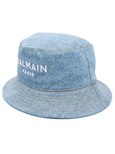 Balmain Logo-embroidered Denim Bucket Hat In San Bleu Jean