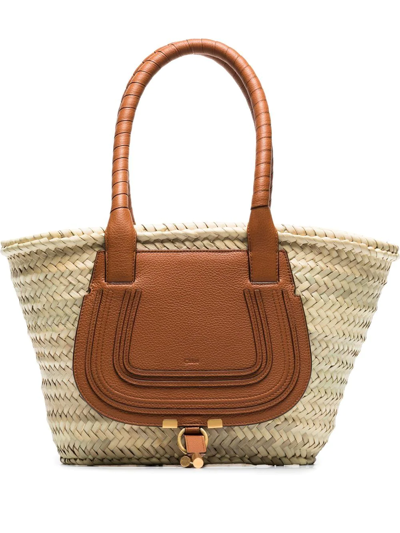 Chloé Marcie Raffia Tote Bag In Neutrals