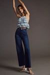 Paige Anessa Dark Blue Cropped Wide-leg Jeans In Blue