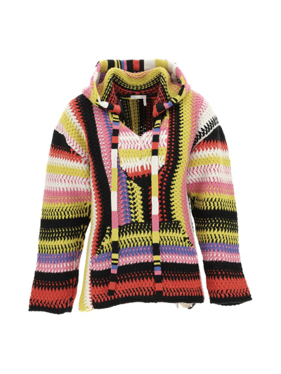 Chloé Colour Block Knit Hoodie In Multi