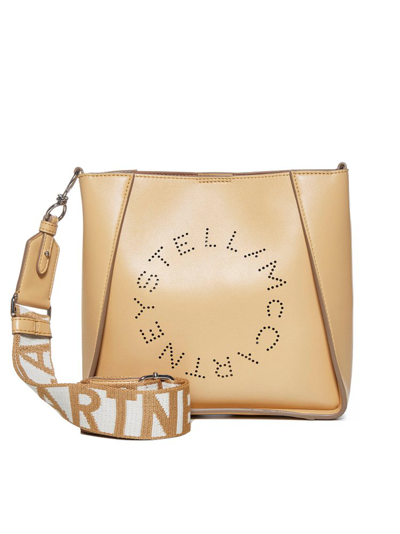 Stella Mccartney Logo Perforated Shoulder Bag In Beige