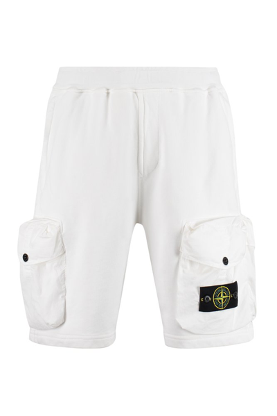 Stone Island Logo Embroidered Shorts In White