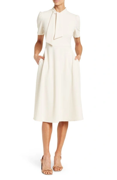 Maggy London Short Sleeve Necktie Midi Dress In Horn