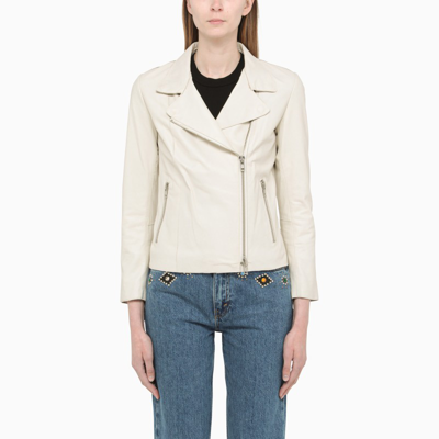 Swd By S.w.o.r.d. Pearl White Leather Biker Jacket In Grey