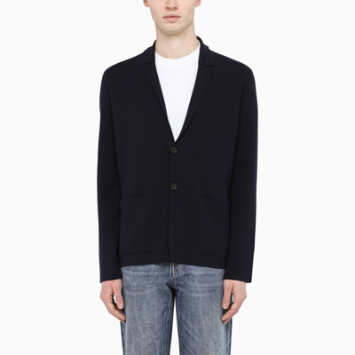 Roberto Collina Navy Knitted Single-breasted Jacket In Blue