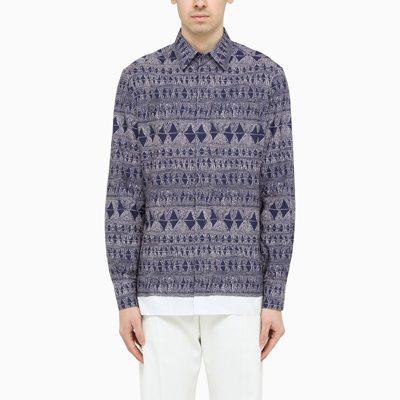 Ferragamo Cordage-print Cotton Shirt In Blue