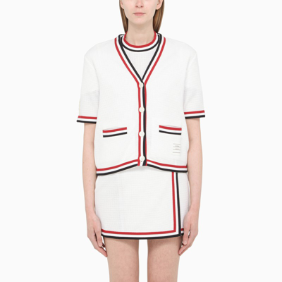 Thom Browne White Short-sleeved Cardigan With Stripes