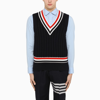 THOM BROWNE NAVY KNITTED VEST WITH STRIPES