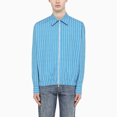 Pt Torino Blue Striped Zipped Shirt