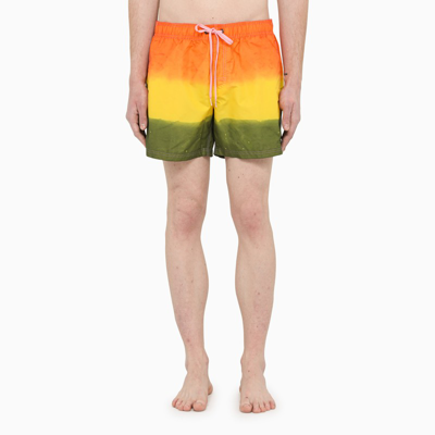 Sundek Golden Wave Multicolour Tie-dye Swim Shorts In Yellow