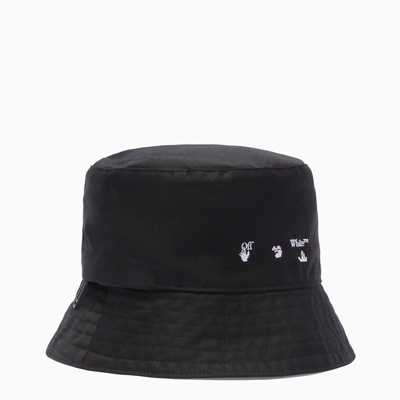 Off-white Logo Print Cotton Canvas Bucket Hat In Black