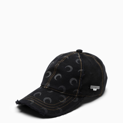 Marine Serre Moon-print Baseball Cap In Denim In Black