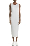 Issey Miyake Basics Pleated Midi Dress In Light Grey