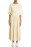 Totême Gathered Organic Cotton-jersey Maxi Dress In Cava