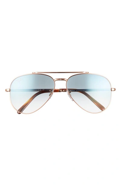 Ray Ban 58mm Aviator Sunglasses In Rose Gold/clear Gradient Blue