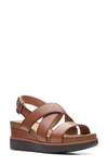 Clarks Lizby Cross Strap Platform Wedge Sandal In Dark Tan Lea
