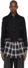 Amiri Bones Appliquéd Leather-trimmed Herringbone Wool-blend Bomber Jacket In 001 Black