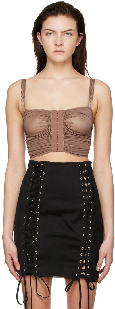 Dolce & Gabbana Ruched Cropped Top In Viscose In Brown
