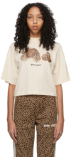 Palm Angels Ivory Cotton Leopard Bear T-shirt In Bianco