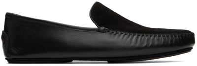Manolo Blahnik Black Leather & Suede Mayfair Loafers In Blck0015