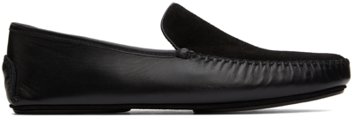 Manolo Blahnik Black Leather & Suede Mayfair Loafers In 0009 Blck(0015)