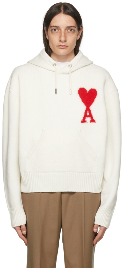 Ami Alexandre Mattiussi Ami Paris Ami De Coeur Logo Intarsia Knitted Hoodie In White