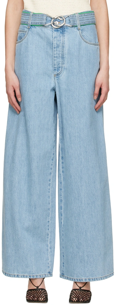 Bottega Veneta Belted High-waisted Wide-leg Jeans In Blue