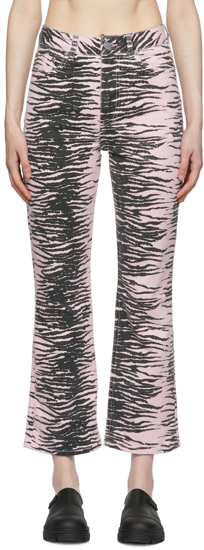 Ganni Tiger-print Cropped Organic High-rise Bootcut Jeans In Multi