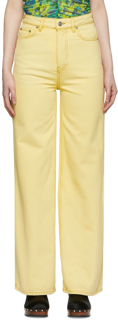 Ganni Bleached Organic Denim High-rise Wide-leg Jeans In Yellow