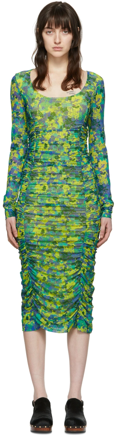 GANNI MULTICOLOR RECYCLED NYLON MIDI DRESS