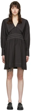 Ganni Puffed-shoulder Organic-cotton-poplin Mini Dress In Black