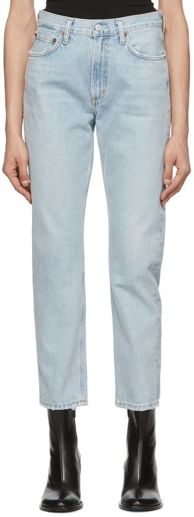 Agolde Mia Mid-rise Distressed Straight-leg Jeans In Scene Light Indigo