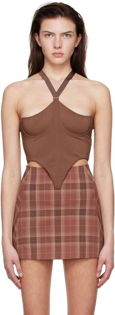 Knwls Spire Pointed Woven Bustier Top In Brown