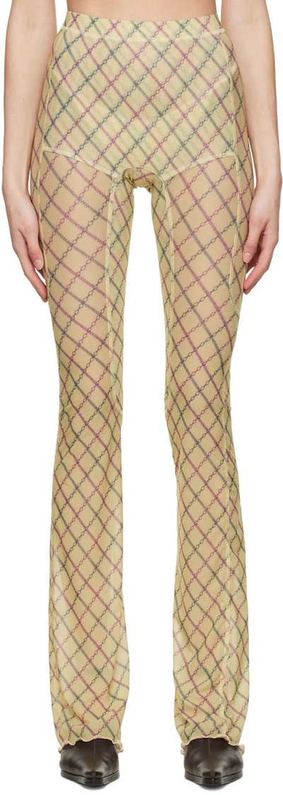 Knwls Yellow Polyester Trousers In Yellow Chain Argyle