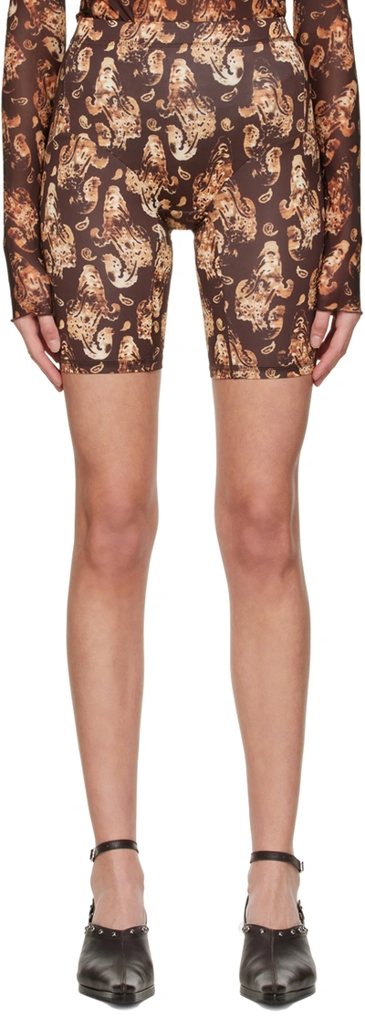 Knwls Brown Polyester Shorts In Paisley Dark