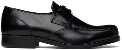 Stefan Cooke Polido Button Leather Penny Loafers In Black
