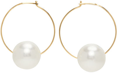 Jil Sander Pearl-pendant Hoop Earrings In Gold