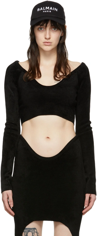 Balmain Black Viscose Long Sleeve T-shirt In 0pa Black